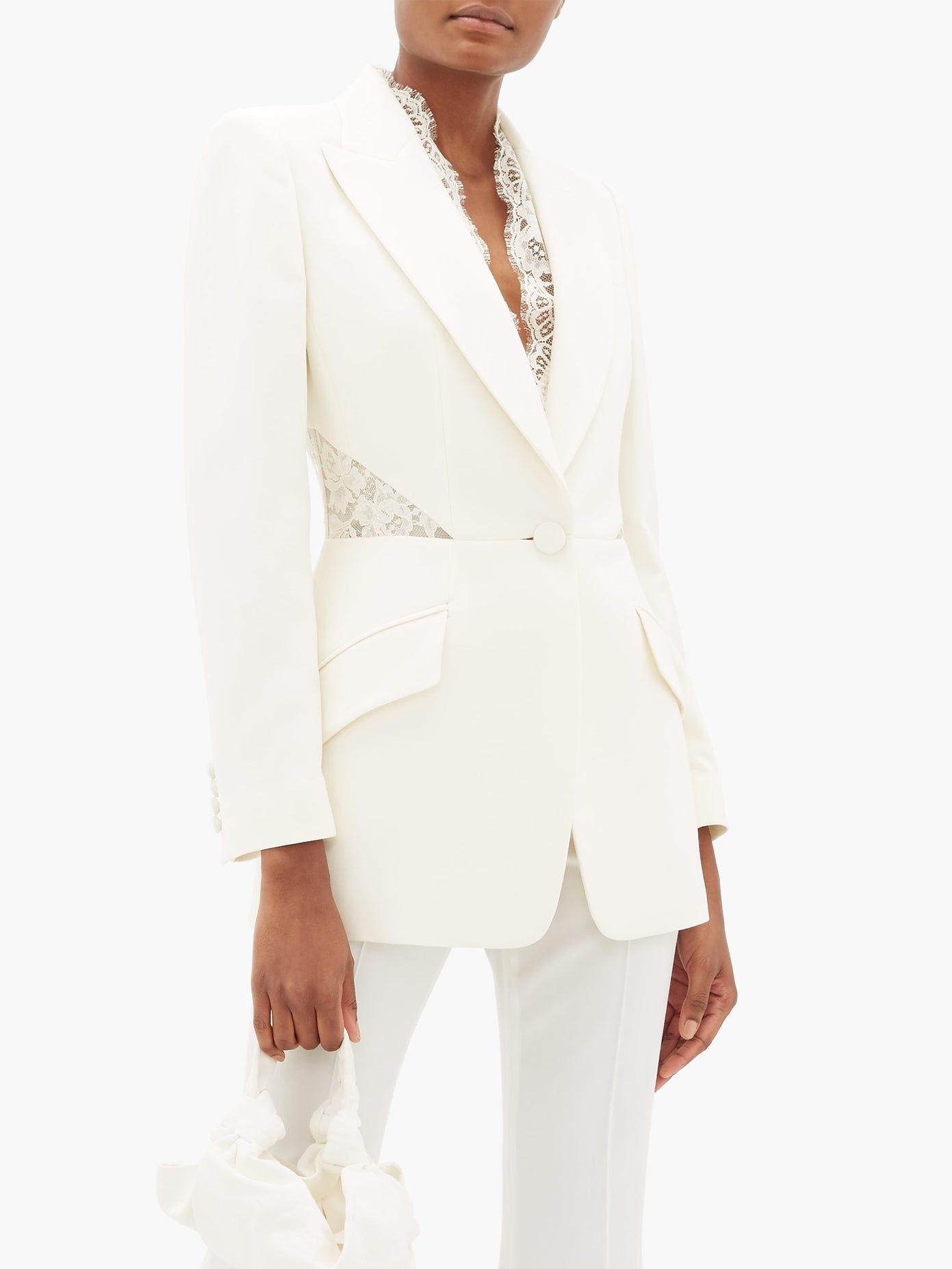 ALEXANDER MCQUEEN Lace-inset single-breasted wool-blend crepe jacket