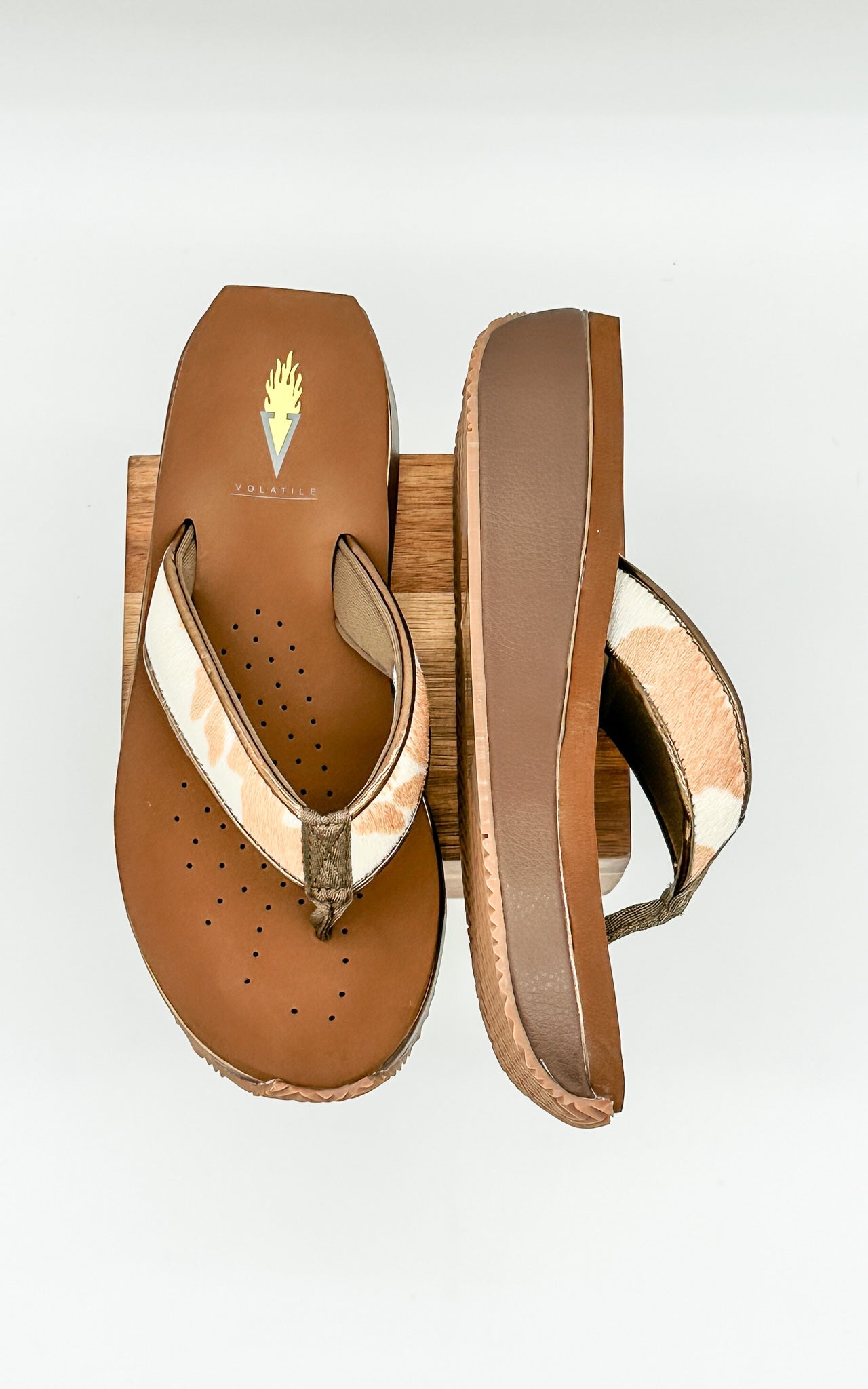 Volatile Neville Sandals in Tan with White Cowhide Straps