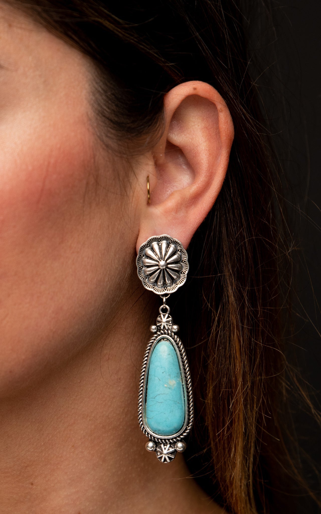 Turquoise Statement Earring with Silver Concho Post