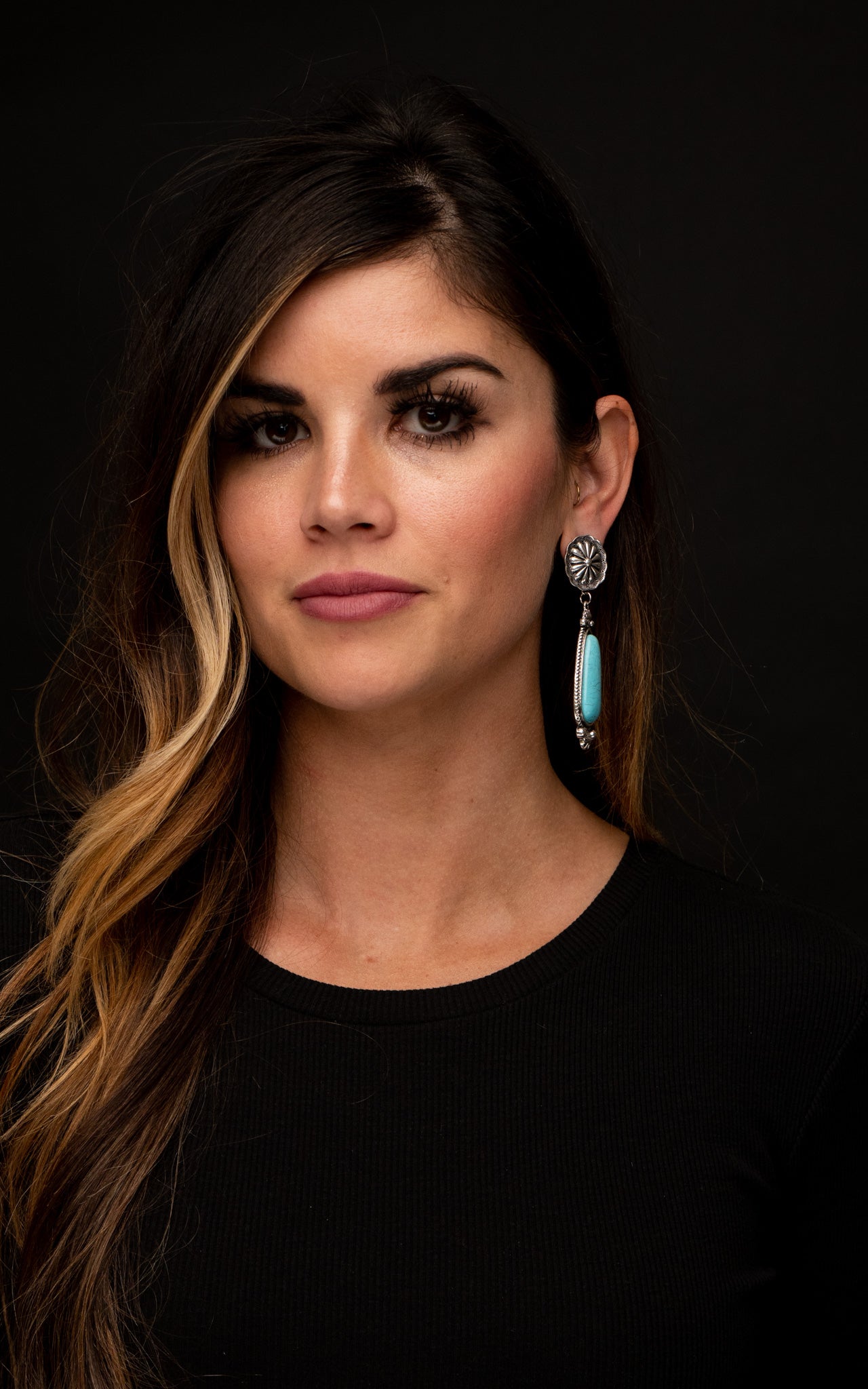 Turquoise Statement Earring with Silver Concho Post