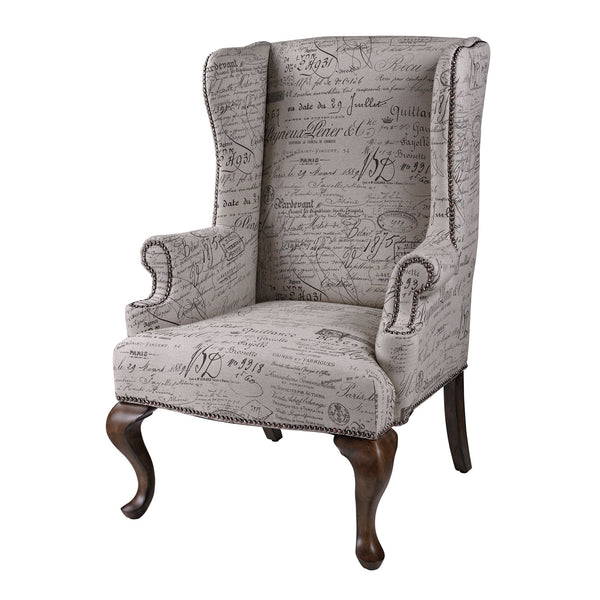 Sterling Marianne Wing Chair French Script 6071399 Nook Cottage