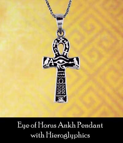 Ankh Symbol with Eye of Horus & Hieroglyphics Pendant