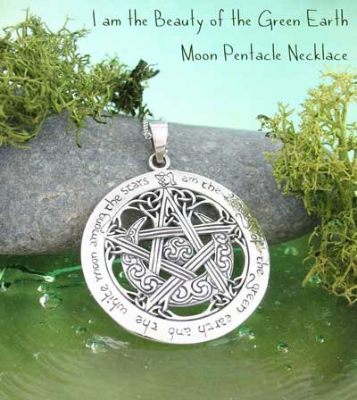 Wiccan goddess symbol - I am the Beauty of the Green Earth Moon Pentacle Necklace