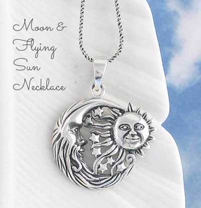 Flying sun and moon necklace