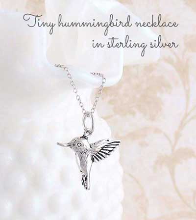 tiny hummingbird necklace in sterling silver