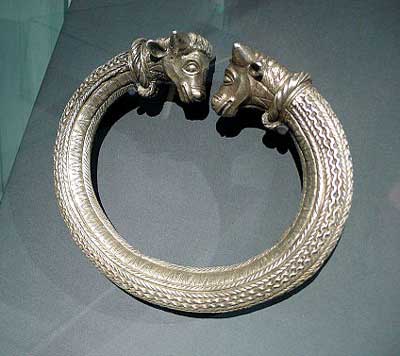 Silver Celtic torc with animal heads