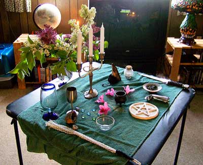Wiccan pentacle - pentagram in altar