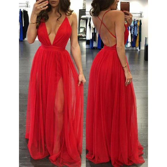 red chiffon prom dress