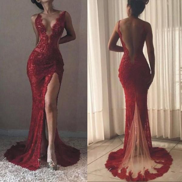 red see through prom dress