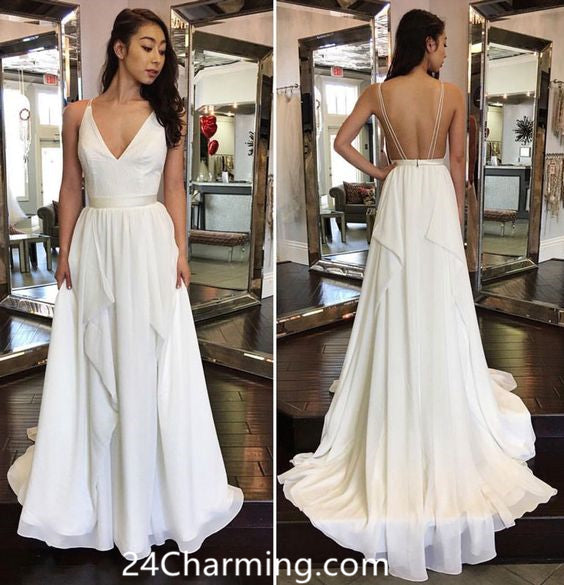 white chiffon prom dress