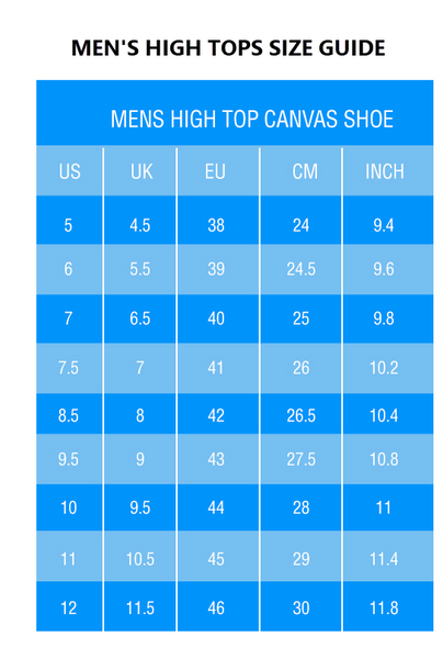 Men's High Tops Size Guide