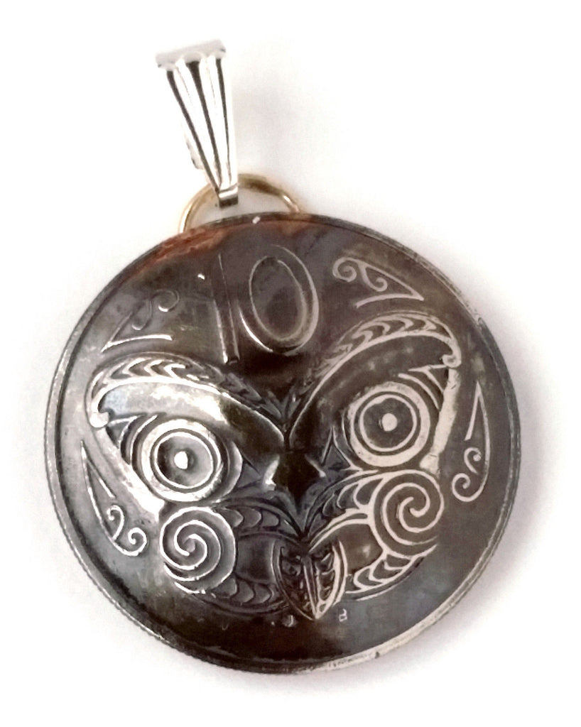 New Zealand Maori Mask Coin Pendant New Zealand Coin Jewelry Maori Jewelry - Silver Heron Studios