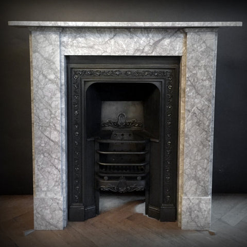 Grey marble fireplace surround