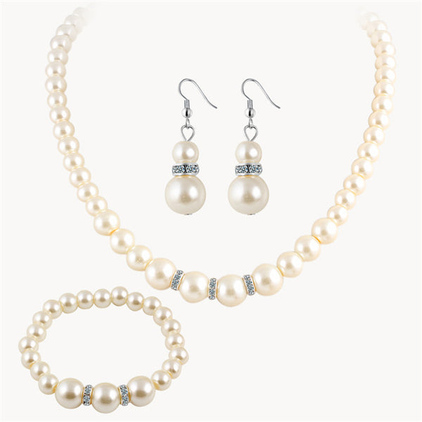 Simulated Pearl Wedding Jewelry Set Crystal Necklace Fine Jewelry