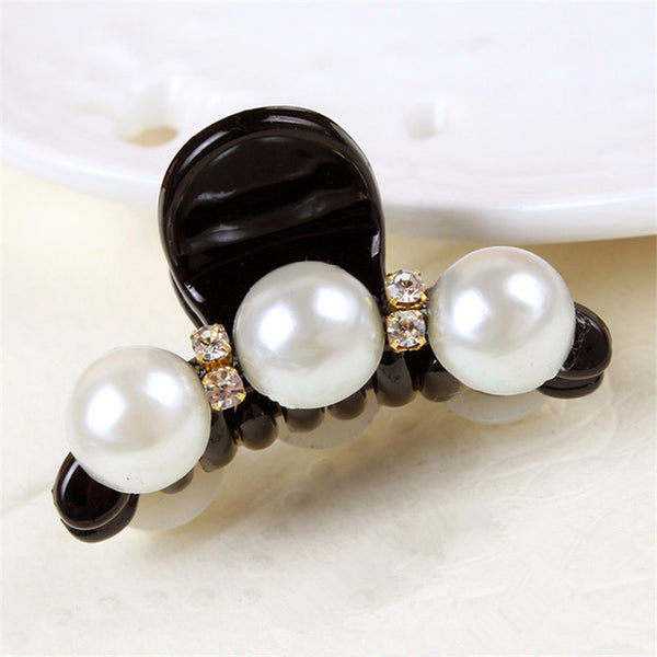 1 Pc Women Fashion Black Crystal Pearl Hair Clip Claw Hair