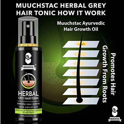 Muuchstac Herbal Grey Hair Tonic, 100 ml, helps delay premature Greyin –  Stuff From India