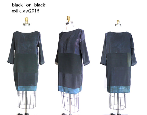 Black on Black.  patchwork silk dress