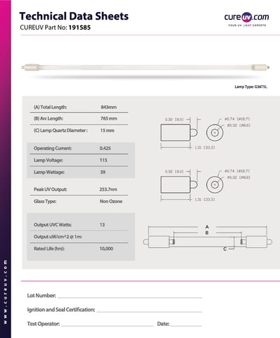 TDS for WEDECO/Ideal Horizons - 11001 UV Light Bulb