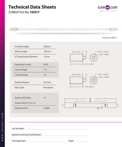 Technical Sheet for Sunlight - LP4040 UV Bulb Change-out