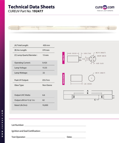 TDS for GPH450T5L/4 Germicidal UV Light Bulb