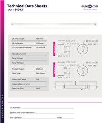 technical data sheet for CureUV brand replacement for Aquanetics MUV-8 UV Light Bulb