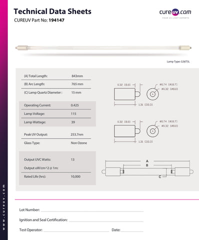 TDS for Sunlight Systems - ZCSPL3084 UV Bulb