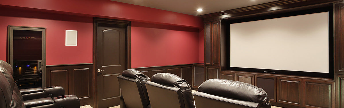 Home Theater with a Red Wall