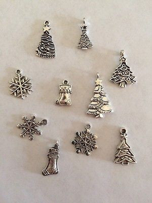 10 Christmas Tree Snowflake Stocking Charms Holiday Jewelry Kids Crafts Necklace