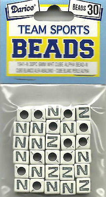 30 LETTER N BEADS Off White 6mm Cube Sports Jewelry Kids Crafts Necklace School