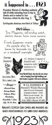 YEAR 1923 Scrapbooking Stickers Yearly Facts Family History Ancestors Heritage