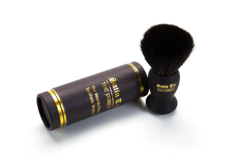 Satin Tip Black Synthetic Shave Brush With Slip Case