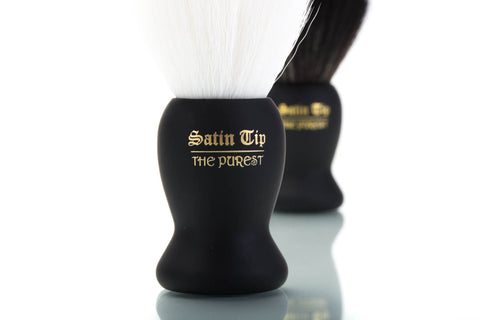 Satin Tip White Synthetic and Black Synthetic Shave Brush Detail