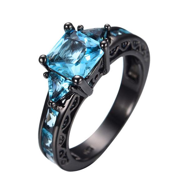 Aquamarine Black Gold Filled Ring – ESS6 Fashion