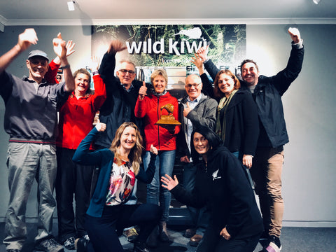 Wild Kiwi® Staff and volunteers from Otanewainuku Kiwi Trust celebrating our award
