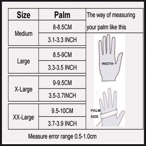 Touch Screen Motorcycle Gloves Size Chart
