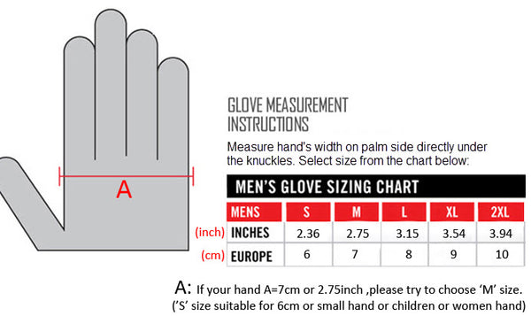 Goatskin Motorbike Gloves Size Chart
