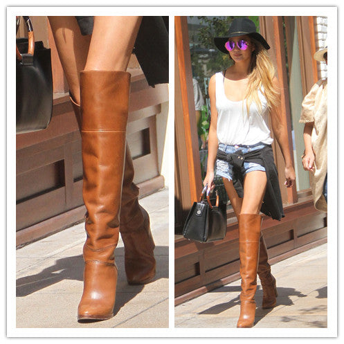 tan leather thigh high boots