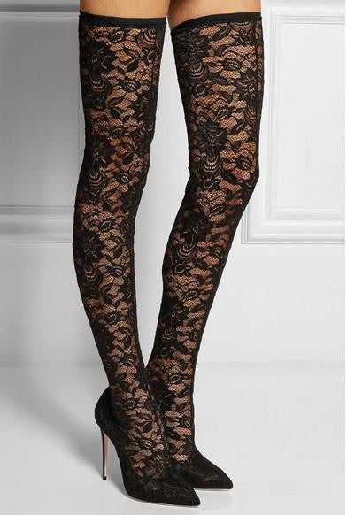 Stiletto Clear Lace Thigh High Boots 