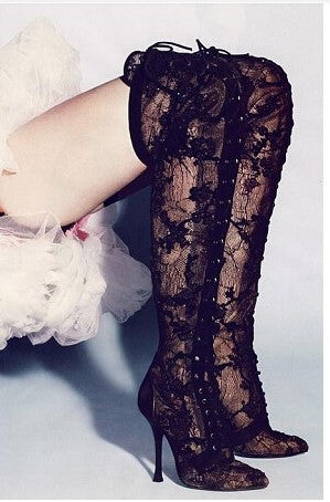 Pointed Toe Clear Thigh High Lace up 