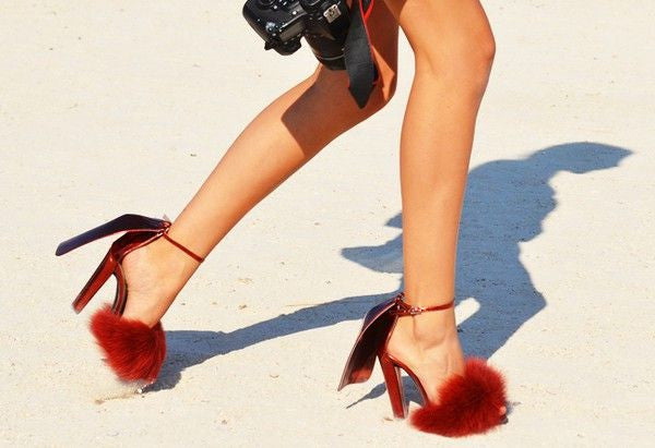 Shield and Faux Fur Chunky Heel Sandals 