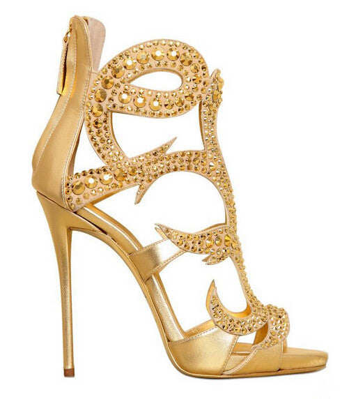 gold caged heels