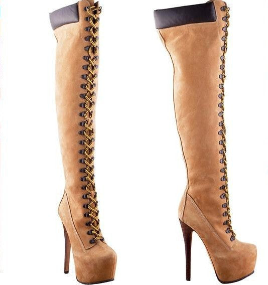 platform lace up heel boots