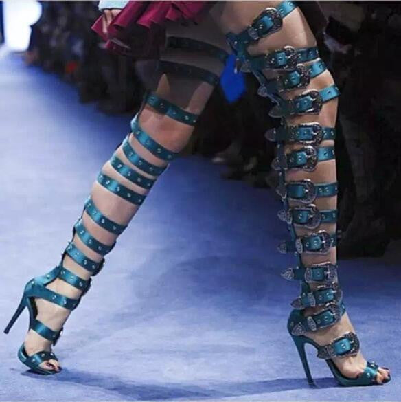 thigh high sandals heels