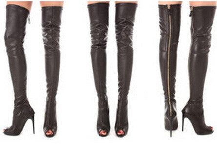 open toed thigh high boots