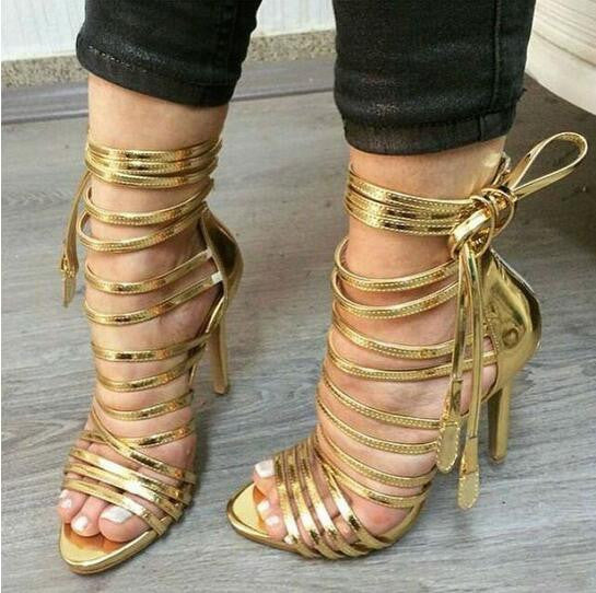 gold gladiator block heels