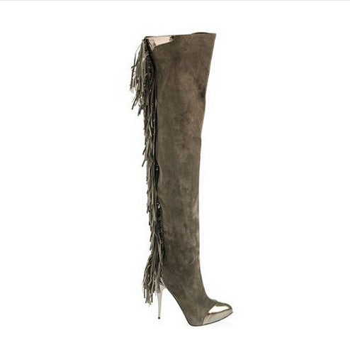 fringe thigh high boots