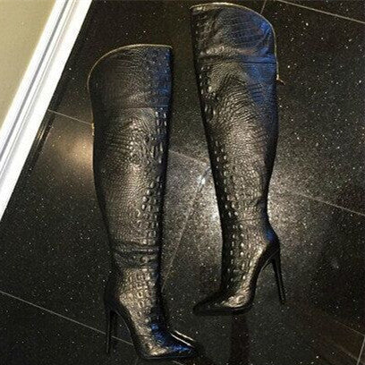 Croc Embossed Thigh High Boots – THULI NYC