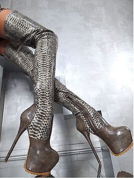 croc thigh high boots