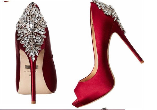 red high heels with rhinestones