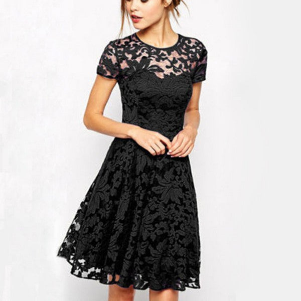 black lace a line dress